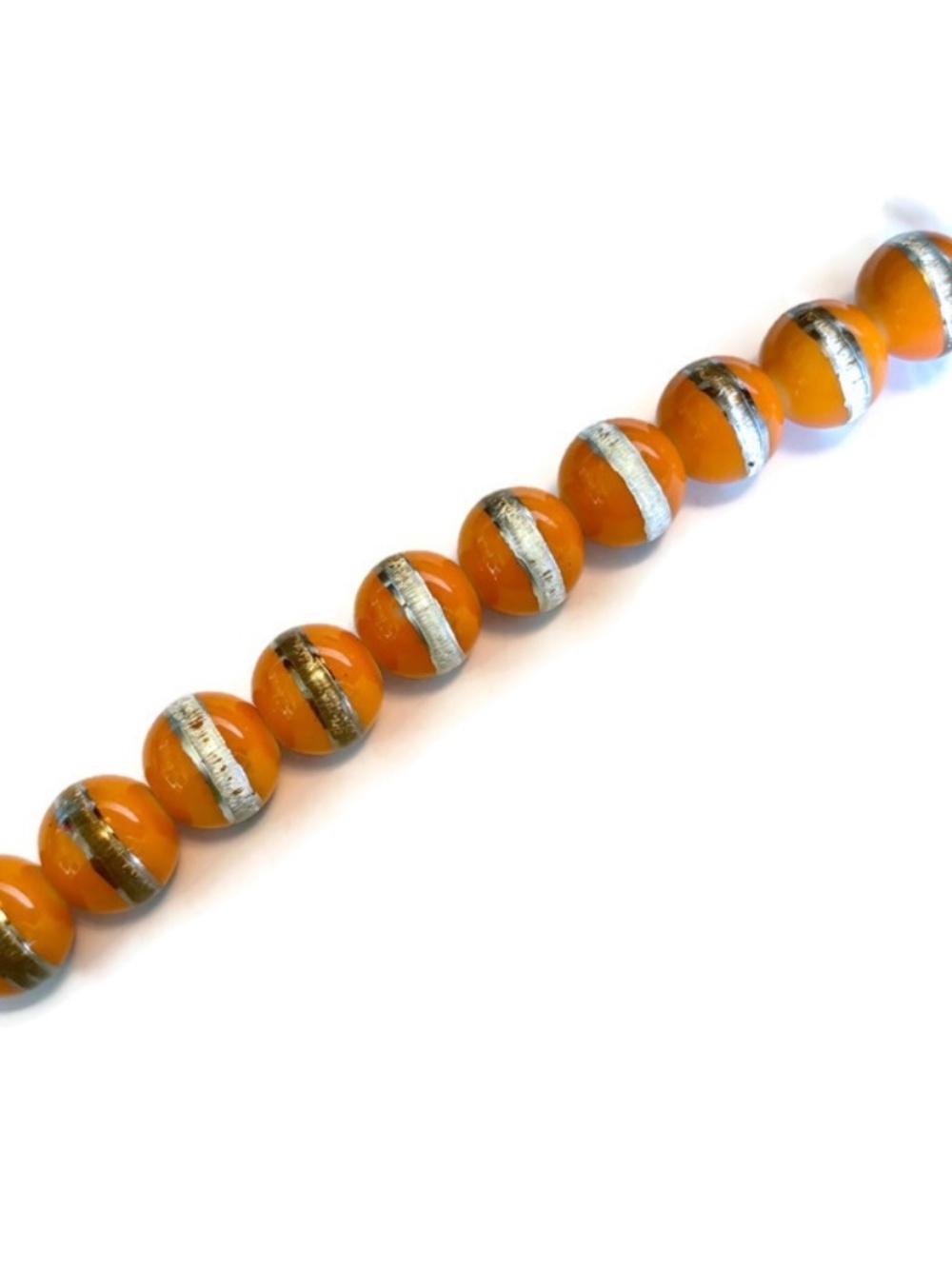 🔥$1 Clearance Mango Rounds With A Silver Band Glass Beads 14mm (10)